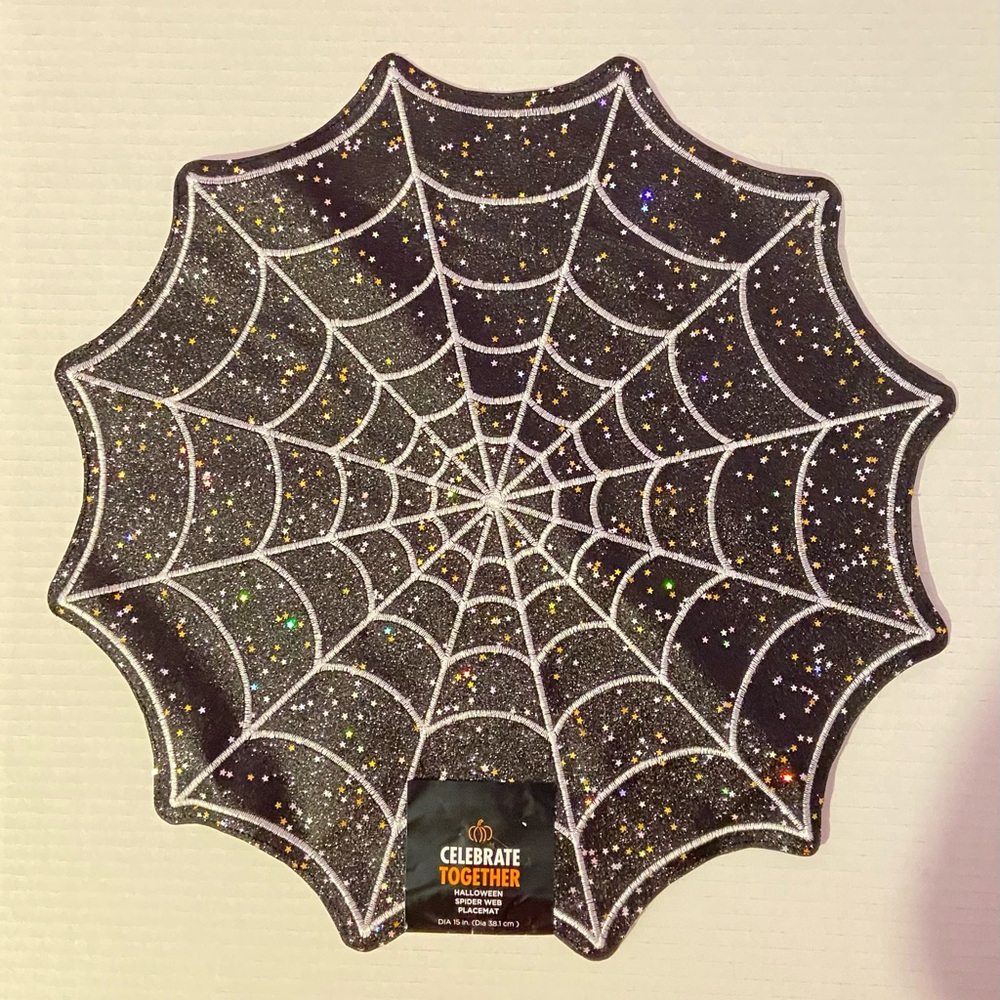 4 Piece Celebrate Together Kohl’s Sparkle Halloween Spider Web Fabric Pl…